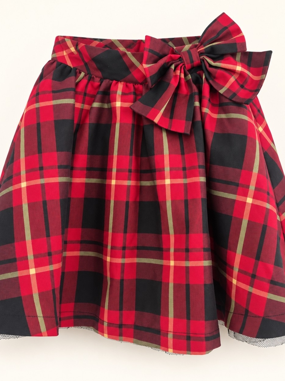 Red Plaid Bow-Accent Kids Skirt